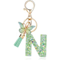 Miniatyrbillede 1 af 4: Mode Alphabet Initial Bogstav Nøglering Tassel Butterfly Vedhæng Nøglering til Pung Håndtasker Kvinder Pige Green Butterfly Letter N