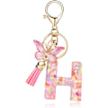Miniatyrbillede 1 af 6: Mode Alphabet Initial Bogstav Nøglering Tassel Butterfly Vedhæng Nøglering til Pung Håndtasker Kvinder Pige Pink Butterfly Letter H