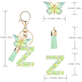 Miniatyrbillede 2 af 4: Mode Alphabet Initial Bogstav Nøglering Tassel Butterfly Vedhæng Nøglering til Pung Håndtasker Kvinder Pige Green Butterfly Letter Z