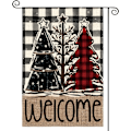 Miniatyrbillede 1 af 6: Glædelig Jul Træ Haveflag 12x18 Tommer Dobbeltsidet Ude, Rustik Buffalo Plaid Vinter Burlap Have Udendørs Dekorativt Flag