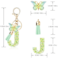 Miniatyrbillede 2 af 4: Mode Alphabet Initial Bogstav Nøglering Tassel Butterfly Vedhæng Nøglering til Pung Håndtasker Kvinder Pige Green Butterfly Letter J