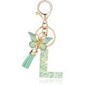 Miniatyrbillede 1 af 4: Mode Alphabet Initial Bogstav Nøglering Tassel Butterfly Vedhæng Nøglering til Pung Håndtasker Kvinder Pige Green Butterfly Letter L