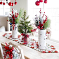 Miniatyrbillede 6 af 6: Julebroderede Bordløbere Julestjerne Mistelten Blad Bordlinned til Julepynt 15 x 70 Tommer