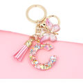 Miniatyrbillede 3 af 6: Mode Alphabet Initial Bogstav Nøglering Tassel Butterfly Vedhæng Nøglering til Pung Håndtasker Kvinder Pige Pink Butterfly Letter C