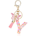 Miniatyrbillede 1 af 6: Mode Alphabet Initial Bogstav Nøglering Tassel Butterfly Vedhæng Nøglering til Pung Håndtasker Kvinder Pige Pink Butterfly Letter Y