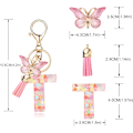 Miniatyrbillede 2 af 6: Mode Alphabet Initial Bogstav Nøglering Tassel Butterfly Vedhæng Nøglering til Pung Håndtasker Kvinder Pige Pink Butterfly Letter T