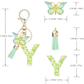 Miniatyrbillede 2 af 4: Mode Alphabet Initial Bogstav Nøglering Tassel Butterfly Vedhæng Nøglering til Pung Håndtasker Kvinder Pige Green Butterfly Letter Y