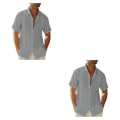 Miniatyrbild 2 av 5: 1/2 Resande Fotvandring Herr Button Down Skjorta Sommar Enkel Grey XL 2PCS