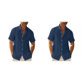 Miniatyrbild 3 av 5: 1/2 Resande Fotvandring Herr Button Down Skjorta Sommar Enkel Dark Blue M 2PCS