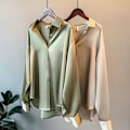 Miniatyrbild 4 av 5: Kvinnor Button-up skjorta Arbetar Lapel Blus Kläder Kläder Champagne Apricot XL