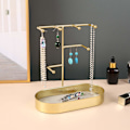 Miniatyrbild 5 av 5: 1/2/3/5 Smycken Organizer Stand Fack Display Rack för ringar Gold PU Leather Pad 20 x 10 x 21cm 1Set