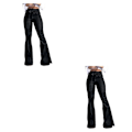 Miniatyrbild 3 av 5: 1/2/3 kvinnor vid ben jeans med hög midja byxor Höftlyftande Stretch Black XL 2PCS