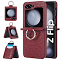 Pikkukuva 1 / 5: Lompakkokotelo Z Flip 6:lle, RFID-suojattu korttipidike nahkainen iskunkestävä kotelo Samsung Galaxy Z Flip 6:lle sormipidikkeellä red
