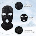 Miniatyrbild 2 av 2: 3-håls Skidmask Stickad Ansiktstäckning Stickad Helmask Vuxenmask Stretch Andningsbar Termisk Skidmask För Cykling Vandring Utomhussporter Black