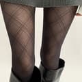 Par Tunna Svarta Diamantmönstrade Tights. Black One-size