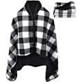 Miniatyrbilde 1 av 5: Svart Fleece Poncho for Kvinner - Varm Vinterkappe med Knapper