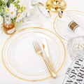 Miniatyrbild 5 av 5: 7-delars set (70 delar) transparenta guldplasttallrikar - Guldplastbestickset (YJD) Clear And Golden