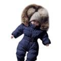 Miniatyrbild 1 av 5: Unisex Baby Jumpsuit med huva för 0-24 månader Pojkar Flickor Jumpsuit Romper med päls krage Dark Blue 75cm