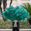 Miniatyrbilde 1 av 5: Lær rosa strutsefjærvifte for håndfolding fjærvifte performance dansefans fest scene karneval show rekvisitter 60/100CM mørkegrønn dark green 1pcs