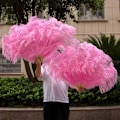 Miniatyrbillede 5 af 5: Læder pink strudsefjer vifte til håndfoldning fjer vifte performance danse vifter fest scene karneval show rekvisitter 60/100CM 30 kaffe 30 coffe 2pcs