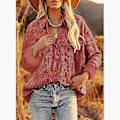 Miniatyrbillede 3 af 5: Dame Fløjlsbluse Langærmet Skjorte Oversized Jakke Toppe Løs Revers Bluse Efterårsudvalg Red S
