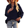 Miniatyrbillede 1 af 5: Dame Fløjlsbluse Langærmet Skjorte Oversized Jakke Toppe Løs Revers Bluse Efterårsudvalg Purplish Blue XXXL