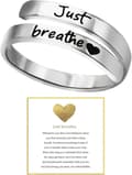 Just Breathe-ring for kvinner, justerbar hjertering, spiralformet helbredende ring i rustfritt stål, inspirerende og hjertevarm gave Silver One Size