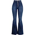 Miniatyrbild 1 av 5: Damjeans Hög Midja Vida Ben Denim Jeans Tonårsflickor Utsvängda Jeans Stretch Hip Jeans Bootcut Boyfriend Jeans Baggy Jeans Casual Byxor (L)