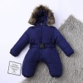 Miniatyrbild 3 av 5: Unisex Baby Jumpsuit med huva för 0-24 månader Pojkar Flickor Jumpsuit Romper med päls krage Dark Blue 90cm