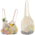 Miniatyrbilde 1 av 3: 2 stk. nettinghandleposer, nettingposer, netting fruktposer, gjenbrukbare nettinghandleposer, beige