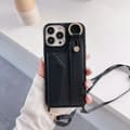 {YM}Etui til iPhone16Pro 425 sort læderrem håndleds crossbody skulderkort