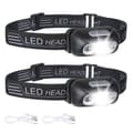 {YM}2-pack USB Rechargeable Headlamp, IPX6 Waterproof, Ultralight Super Bright 160 Lumen LED Headlight with Motion Sensor and Red Light