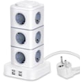Pikkukuva 1 / 5: Pistorasiatorni, 12 sähköpistorasiaa (2500 W / 10 A) ja 4 USB-porttia, monipistorasiainen ylijännitesuoja, pystysuora pistorasia