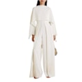 Miniatyrbillede 1 af 5: Langærmet dame jumpsuit med slå-om-effekt, ensfarvet, lynlås, heldragt, urban og elegant