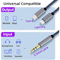 Pikkukuva 2 / 4: Punottu Nylon USB C & Lightning - 3,5 mm:n kuulokeliitäntä Audio Adapteri Aux-kaapeli
