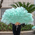 Miniatyrbilde 1 av 5: Lær rosa strutsefjærvifte for håndfolding fjærvifte performance dansefans fest scene karneval show rekvisitter 60/100CM mintgrønn mint green 2pcs