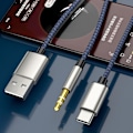 Miniatyrbillede 2 af 5: 2-i-1 Type-c Bil Audio Kabel 1 Split 2 Type C Til Usb A 3.5mm Aux Ledningslinje