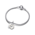Pikkukuva 3 / 4: Viehättävä riipus - PANDORA - Kaksinkertainen Pearly White Heart - Hopea - Nainen - Aikuinen Grå