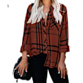 Miniatyrbild 1 av 4: Damskjorta tripe Rutig Långärmad Top Lapel Casual Blus coffee S