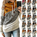 Miniatyrbilde 3 av 3: Hettegenser for kvinner med rullekrave genser hettegenser sports camo genser Leopard + bule 4XL