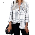 Miniatyrbild 1 av 4: Damskjorta tripe Rutig Långärmad Top Lapel Casual Blus white S