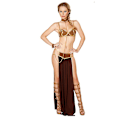 Pikkukuva 3 / 4: Seksikäs pukuprinsessa eia Slave Miss Manners Univormu Carnival Cosplay Prinsessa eia Slave-asumekko Kultaiset rintaliivit ja kaula Brown L