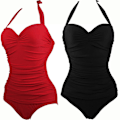 Miniatyrbillede 4 af 10: Tummy Control polstret badedragt til kvinder wine red XL