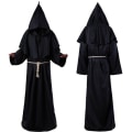Miniatyrbillede 1 af 5: Middelalderbroder Munkehætte Renæssancepræstekostume Halloween Cosplay Black S