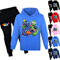 Miniatyrbild 3 av 3: Pojkar Flickor Rainbow Friends Printed Hoodie Träningsbyxor & Byxor Set Dark Blue 140cm