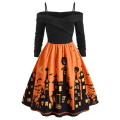 Miniatyrbild 1 av 3: Halloween-klänning med printed festklänning för kvinnor orange XXL