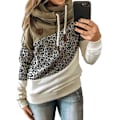 Miniatyrbilde 1 av 3: Hettegenser for kvinner med rullekrave genser hettegenser sports camo genser Leopard + Khaki 4XL