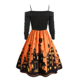Miniatyrbild 2 av 3: Halloween-klänning med printed festklänning för kvinnor orange XXL