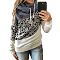 Miniatyrbilde 1 av 3: Hettegenser for kvinner med rullekrave genser hettegenser sports camo genser Leopard + bule 4XL