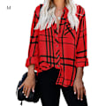 Miniatyrbild 1 av 6: Damskjorta Stripe Rutig Långärmad Top Lapel Casual Blus red M
